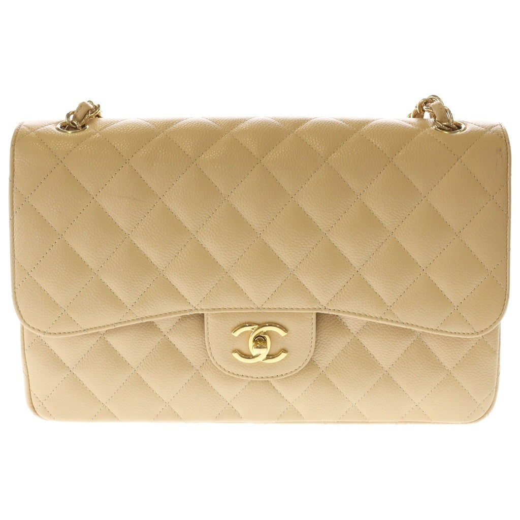 CHANEL(シャネル) デカマトラッセ 30 キャビアスキン レザー Wフラップ Wチェーンショルダーバッグ ゴールド金具 ベージュ 25番台 A58600 レディース