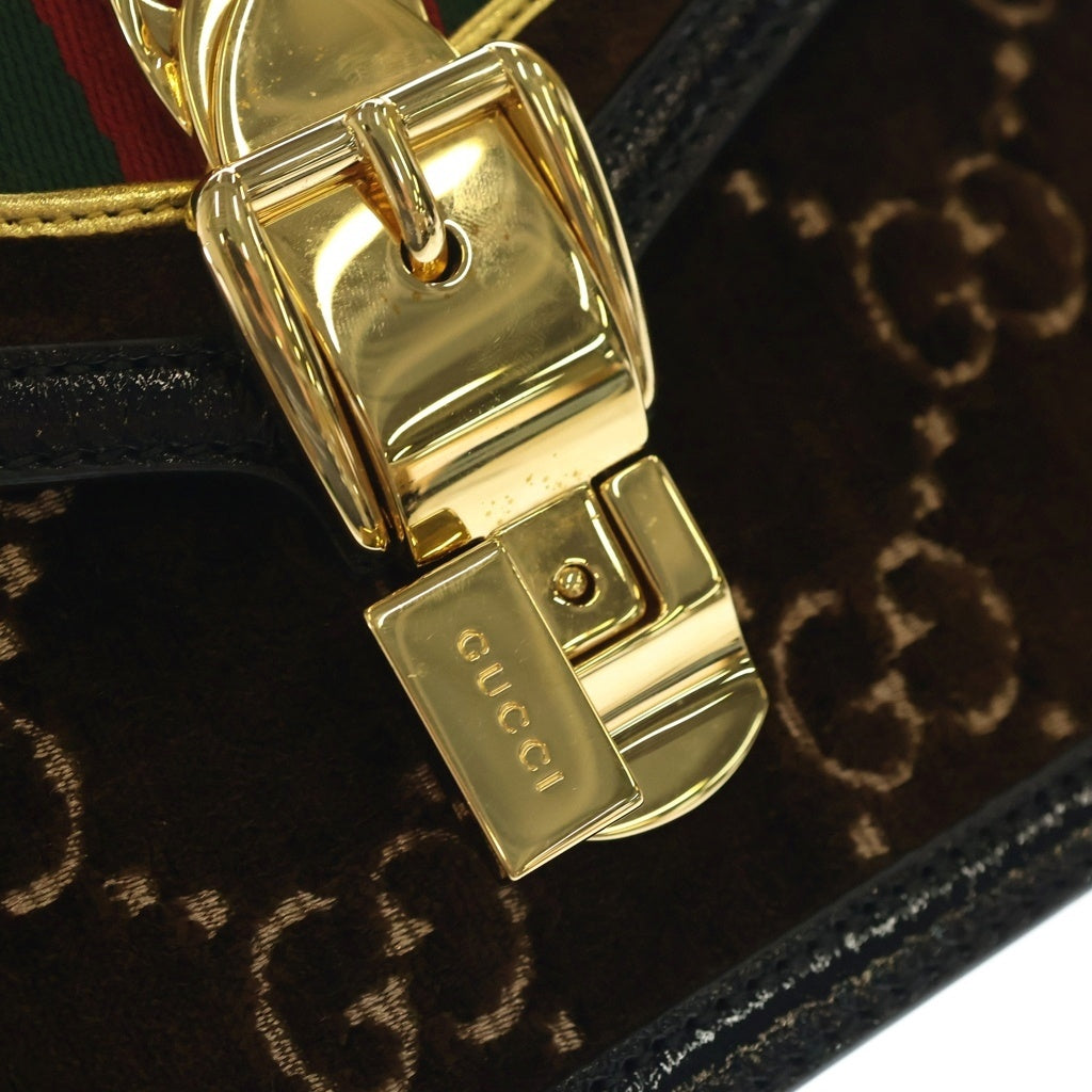 GUCCI(グッチ) シルヴィ GGベルベット ミニ レザー 2WAY ハンド ショルダー バッグ ゴールド金具 ブラウン/ブラック 470270 レディース