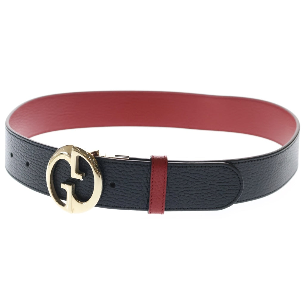 GUCCI(グッチ) GGバックル リバーシブル レザー ベルト ゴールド金具 ブラック/レッド 214351 レディース