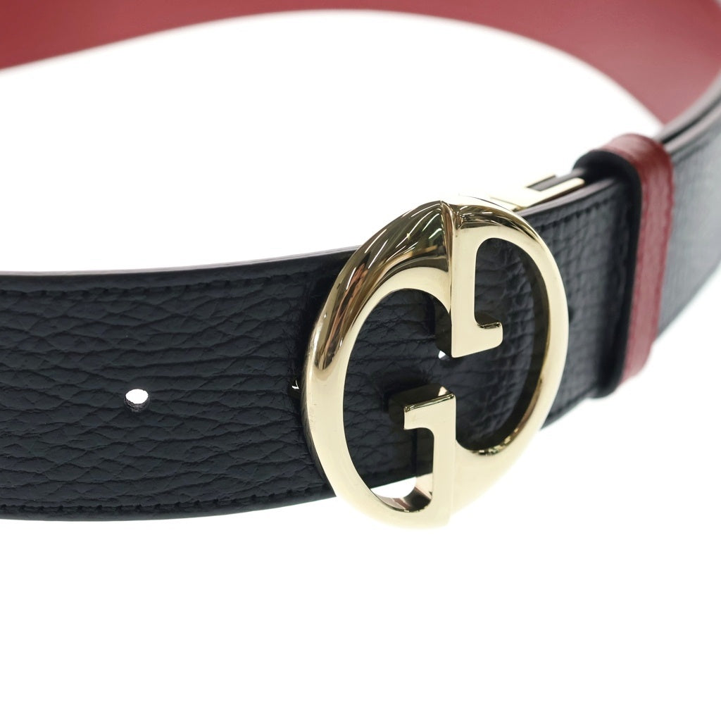 GUCCI(グッチ) GGバックル リバーシブル レザー ベルト ゴールド金具 ブラック/レッド 214351 レディース