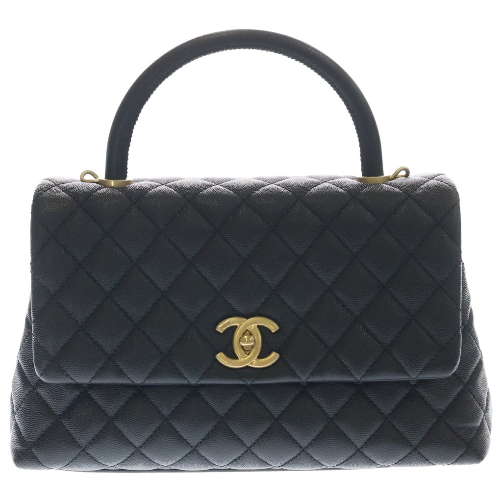 CHANEL(シャネル) ココハンドル29 トップハンドル キャビアスキン レザー 2WAY ハンド チェーン ショルダーバッグ ゴールド金具 ブラック 27番台 レディース