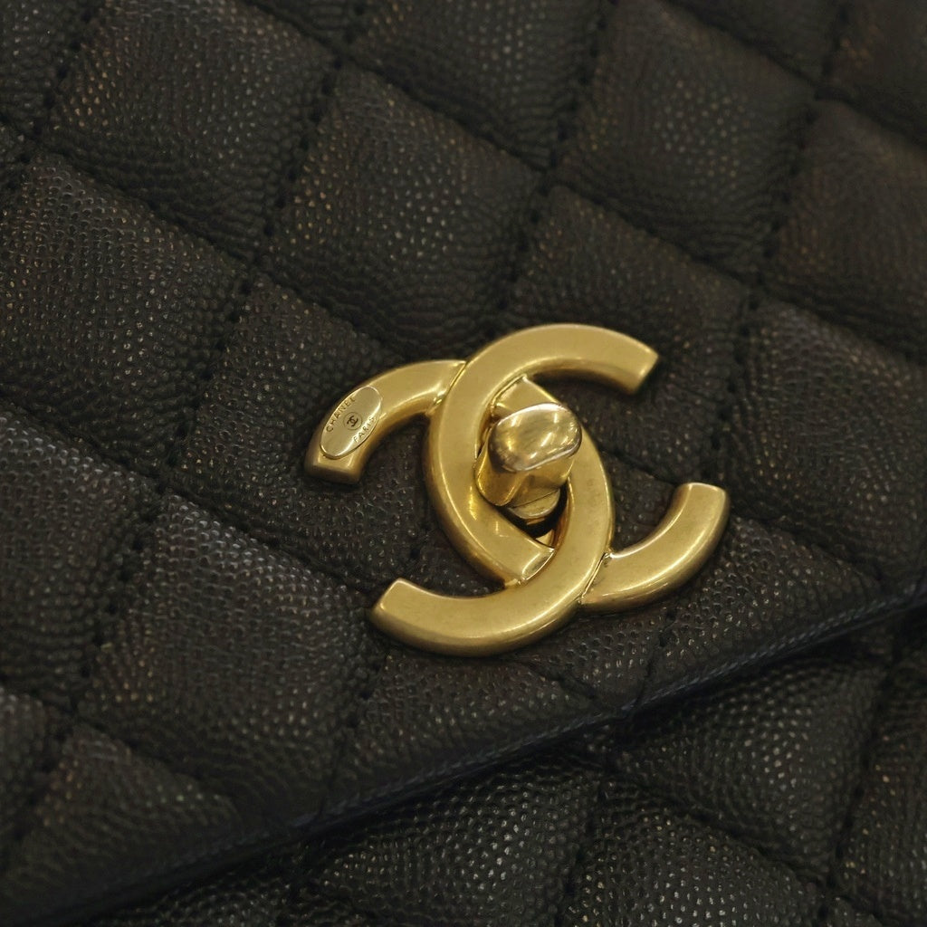 CHANEL(シャネル) ココハンドル29 トップハンドル キャビアスキン レザー 2WAY ハンド チェーン ショルダーバッグ ゴールド金具 ブラック 27番台 レディース