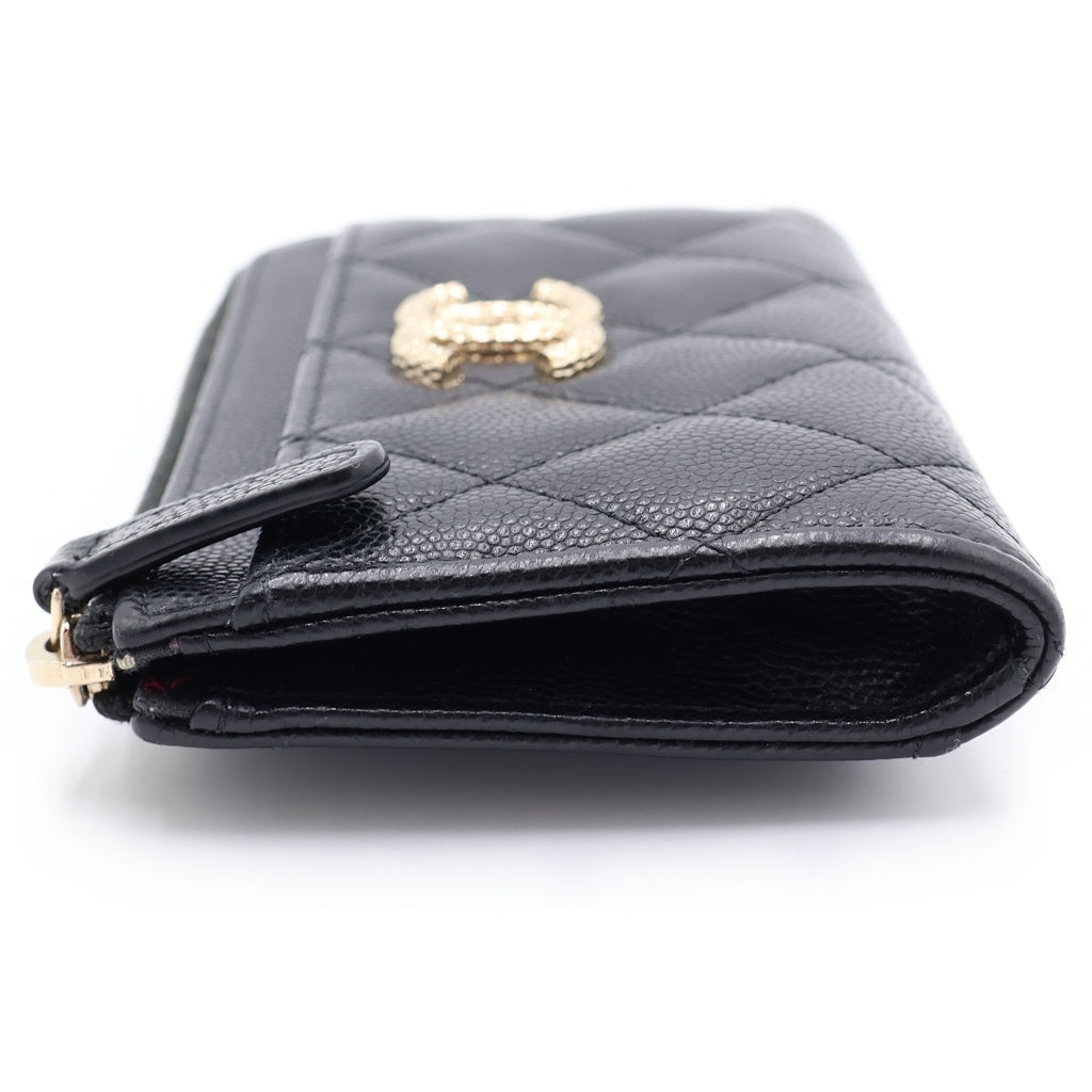 CHANEL(シャネル) マトラッセ ココマーク カードケース フラグメント キャビアスキン ブラック ゴールド金具 AP4091 レディース
