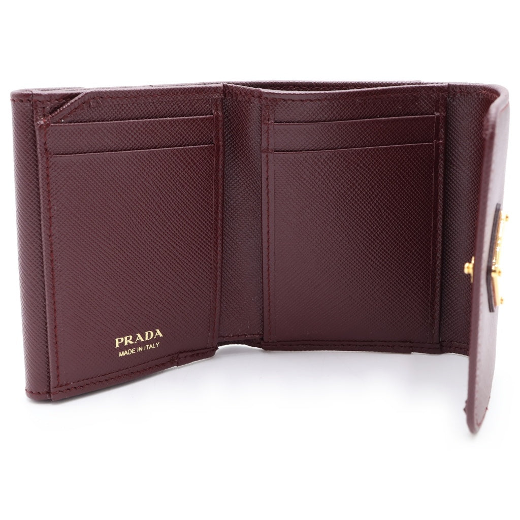 PRADA(プラダ) 三つ折り財布 サフィアーノ トライアングル レザー ブラック 1MH043 レディース