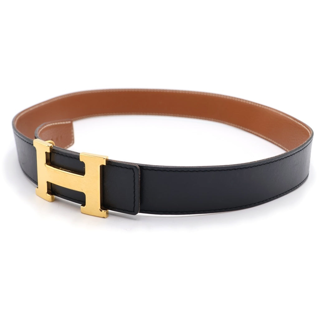 HERMES(エルメス) コンスタンス リバーシブルレザーベルト ブラック×ブラウン カーフ □G刻印 ゴールド金具 レディース