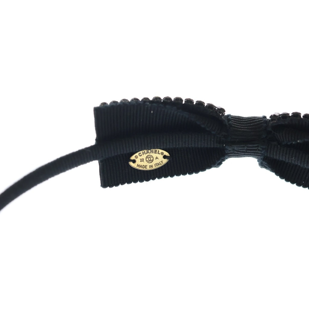 CHANEL(シャネル) ココマークリボン ラインストーン カチューシャ ヘアバンド ブラック レディース 22A
