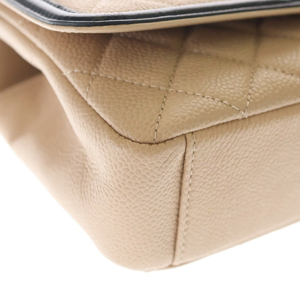 CHANEL(シャネル) CCフィグリー マトラッセ ココマーク チェーンショルダー ゴールド金具 キャビアスキン ベージュ/ブラック レディース