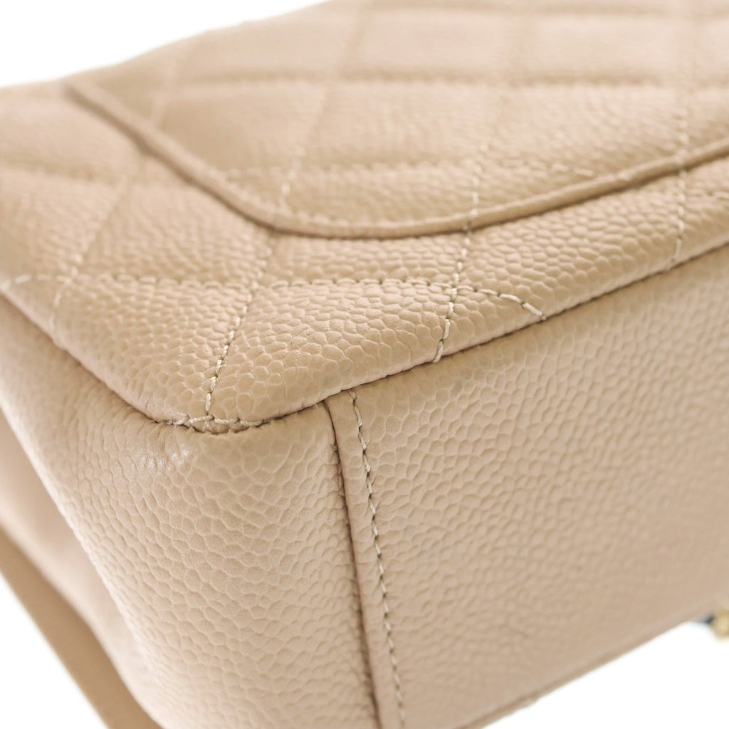 CHANEL(シャネル) CCフィグリー マトラッセ ココマーク チェーンショルダー ゴールド金具 キャビアスキン ベージュ/ブラック レディース
