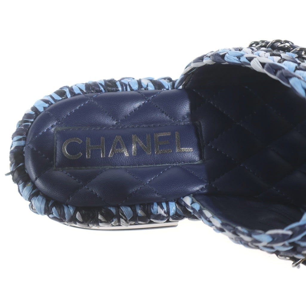 CHANEL(シャネル) ココマーク サンダル ラフィア×レザー ブルー #36 レディース