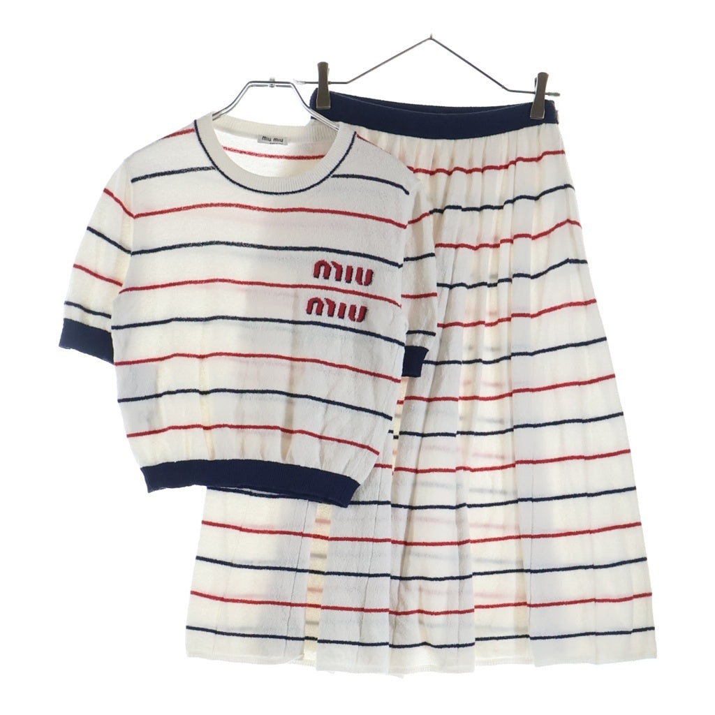 miumiu(ミュウミュウ) ストライプ サマーニット セットアップ コットン×ナイロン ホワイト レディース
