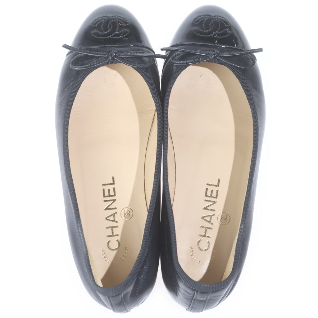 CHANEL(シャネル) バレリーナ ココマーク パテント コンビレザ フラットシューズ パンプス ブラック レディース G02819