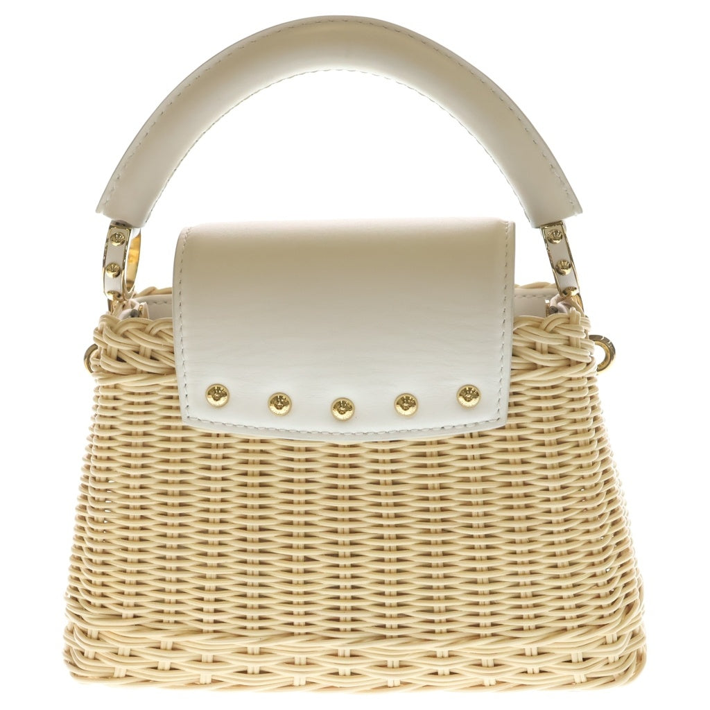 LOUIS VUITTON(ルイヴィトン) カプシーヌ ミニ ハンド ショルダーバッグ ラタン/カウハイドレザー スノー ホワイト/ベージュ M26004 レディース