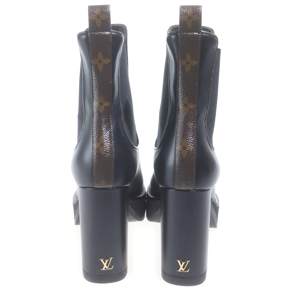 LOUIS VUITTON(ルイヴィトン) LV ボブール アンクルブーツ ハイヒール プラットフォームシューズ カーフレザー サイドゴア ラバーソール ブラック 1AABB7 レディース