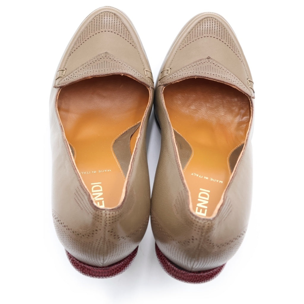 FENDI(フェンディ) ブロックヒールパンプス シューズ バイカラー レザー オリーブ/バーガンディー レディース