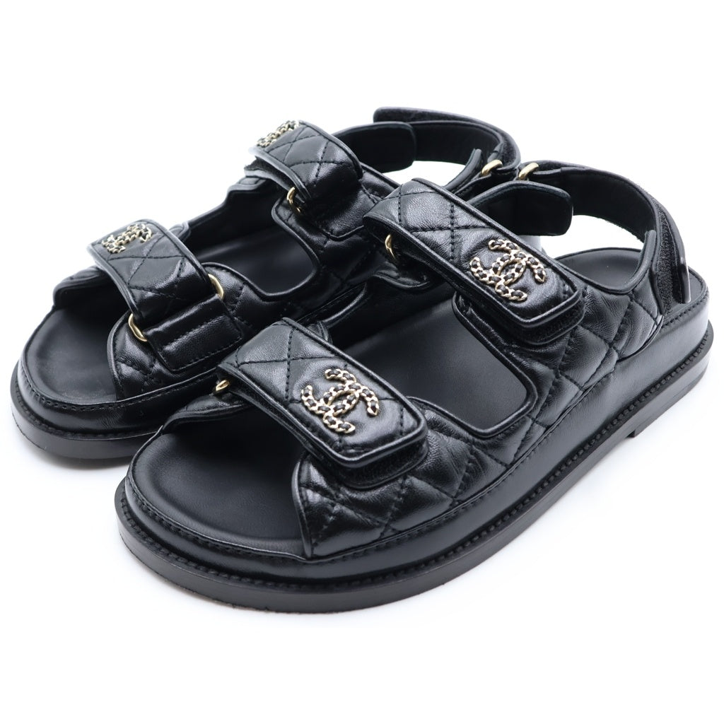 CHANEL(シャネル) マトラッセ フットベッドレザーサンダル ブラック #36C G35927 レディース