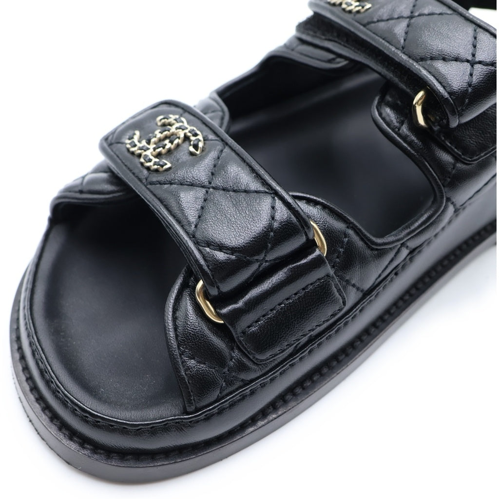 CHANEL(シャネル) マトラッセ フットベッドレザーサンダル ブラック #36C G35927 レディース