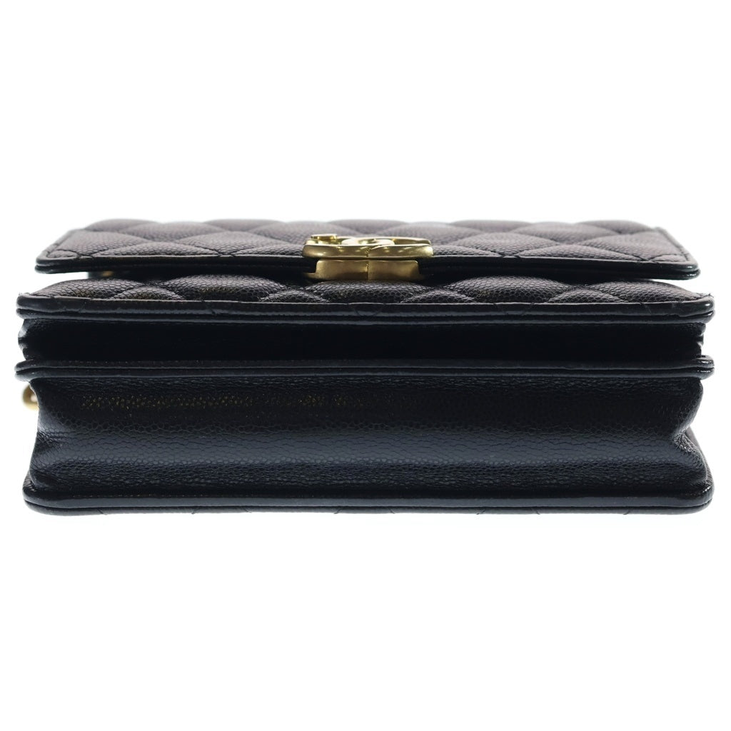 CHANEL(シャネル) ミニマトラッセ15 チェーンショルダーバッグ ミニバッグ ブラック キャビアスキン ゴールド金具 レディース