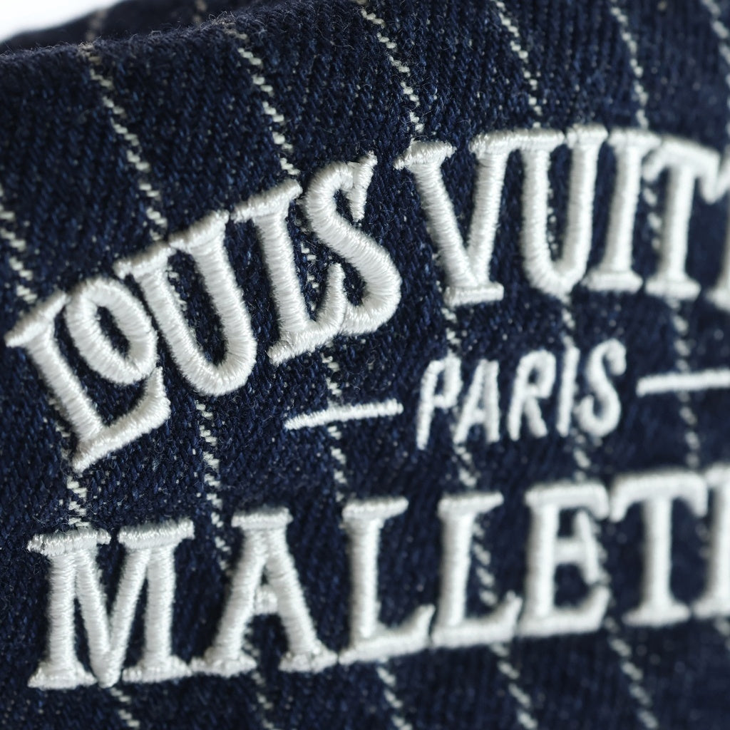 LOUIS VUITTON(ルイヴィトン) ベレー デニム ストライプ ハット 帽子 ロゴ刺繍 コットン ネイビー M5139L レディース