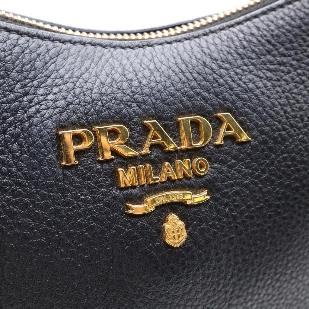 PRADA(プラダ) ヴィッテロフェニックス レザー ストライプショルダー ショルダーバッグ ブラック 1BC166 レディース