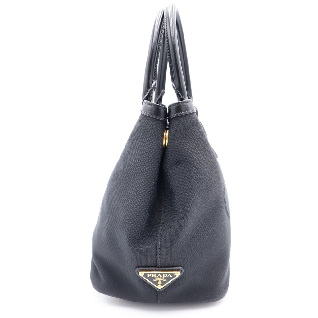 PRADA(プラダ) ジャガード キャンバス レザー ゴールド金具 2WAY ハンドバッグ ショルダーバッグ ブラック 1BA172 レディース