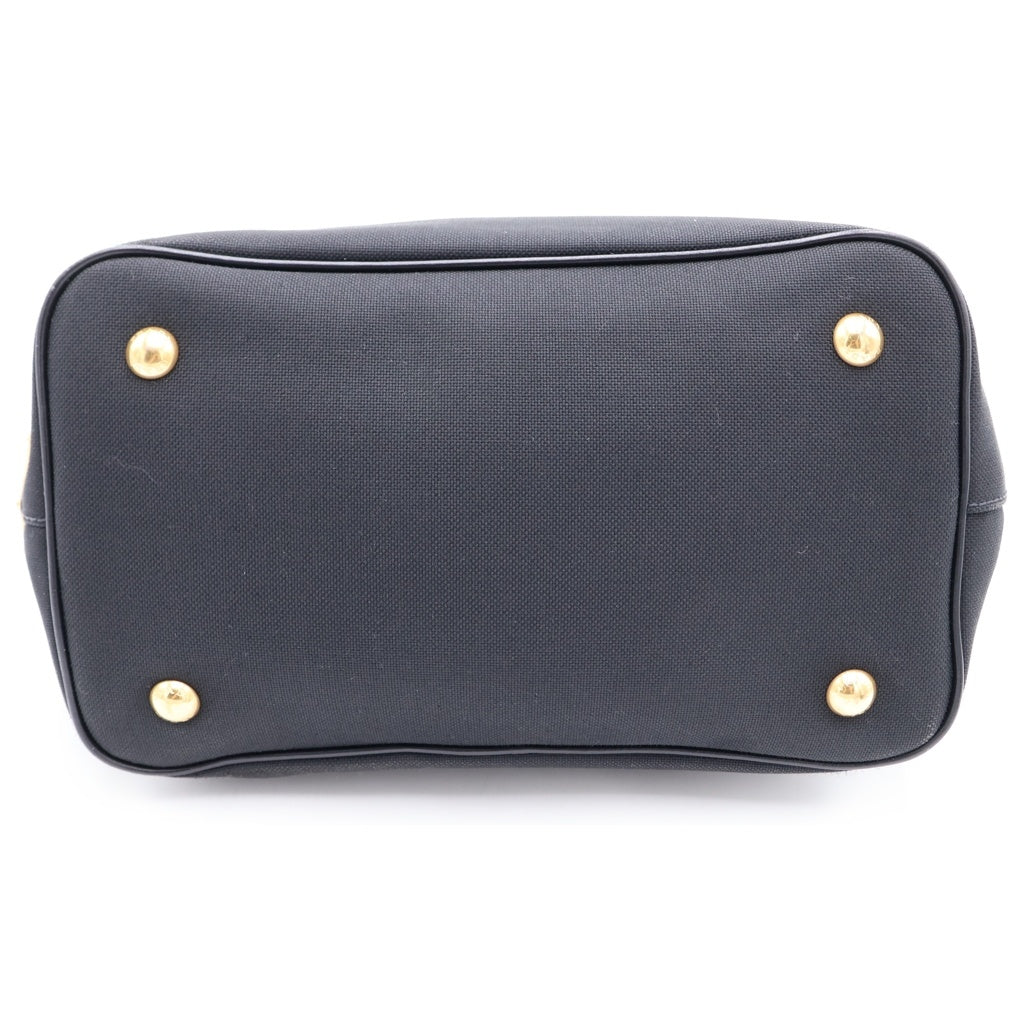 PRADA(プラダ) ジャガード キャンバス レザー ゴールド金具 2WAY ハンドバッグ ショルダーバッグ ブラック 1BA172 レディース