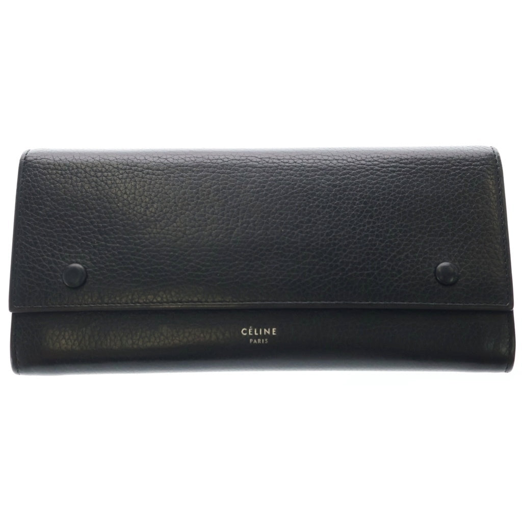CELINE(セリーヌ) ラージフラップ マルチファンクション ロングウォレット 長財布 カードケース ブラック レザー レディース