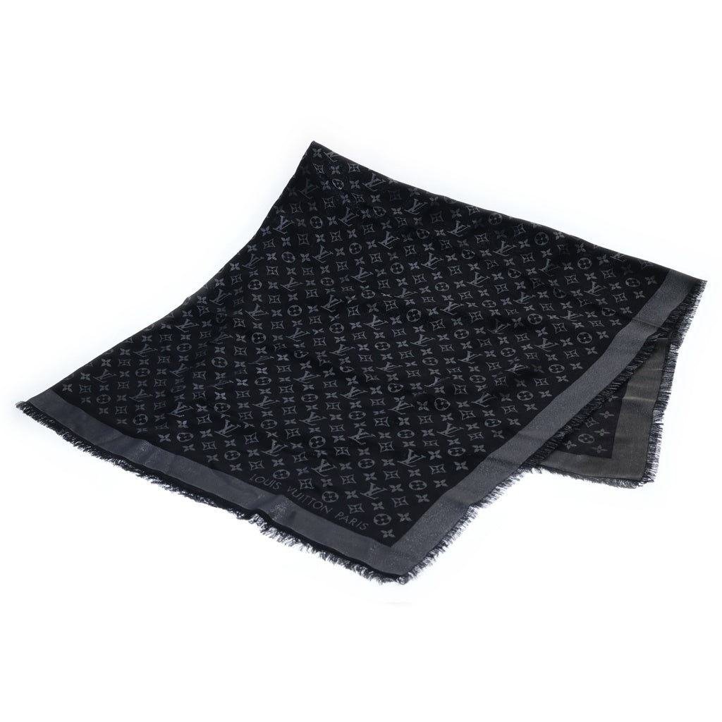 LOUIS VUITTON(ルイヴィトン) ショール モノグラム シャイン シルク×レーヨン×ウール ストール ブラック/シルバー M75123 レディース