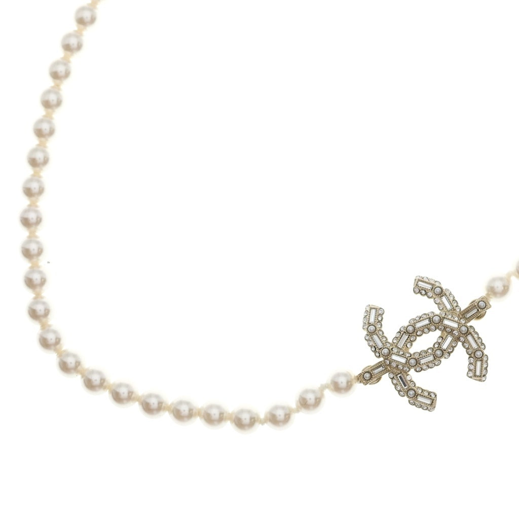 CHANEL(シャネル) ココマーク 2連 フェイクパール ロング ネックレス ゴールド A22K レディース