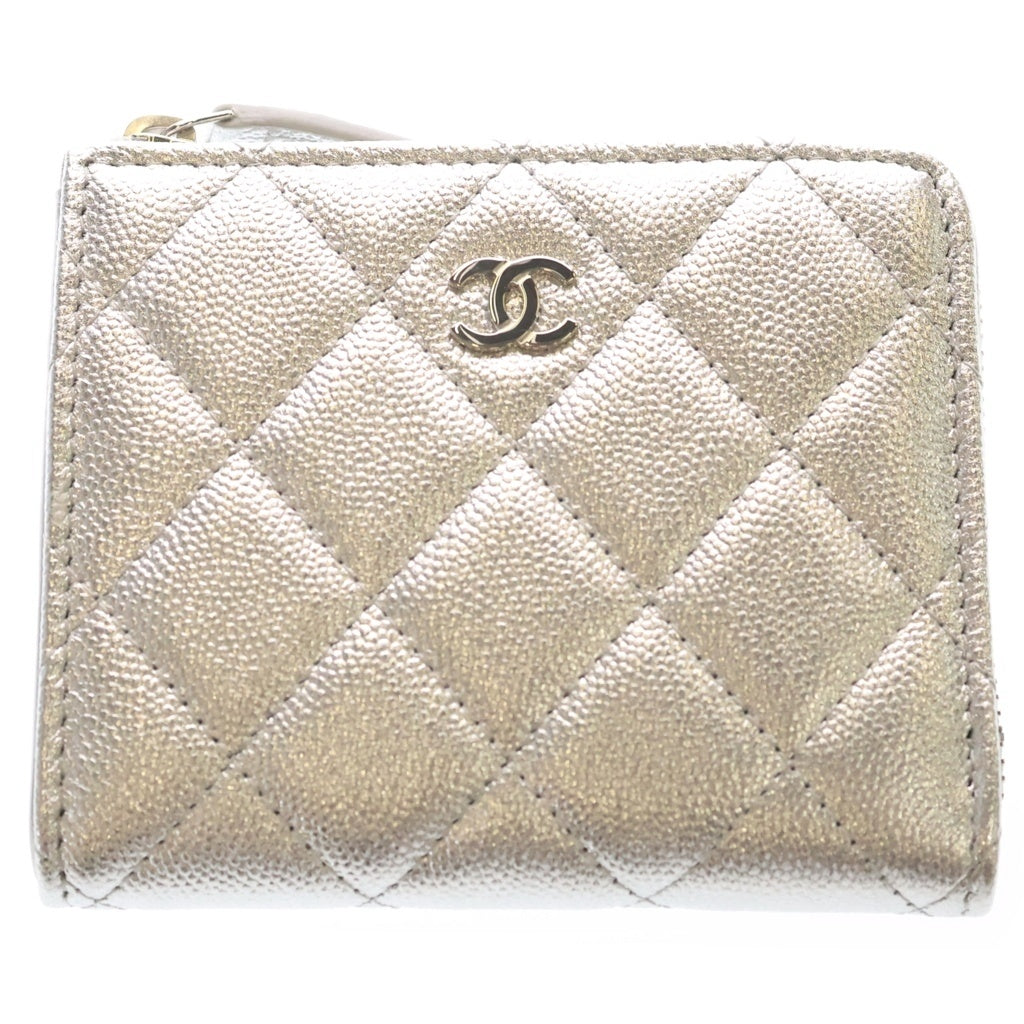 CHANEL(シャネル) マトラッセ L字ファスナー コンパクトウォレット ミニ財布 シルバー キャビアスキン AP3999 シルバー金具 レディース