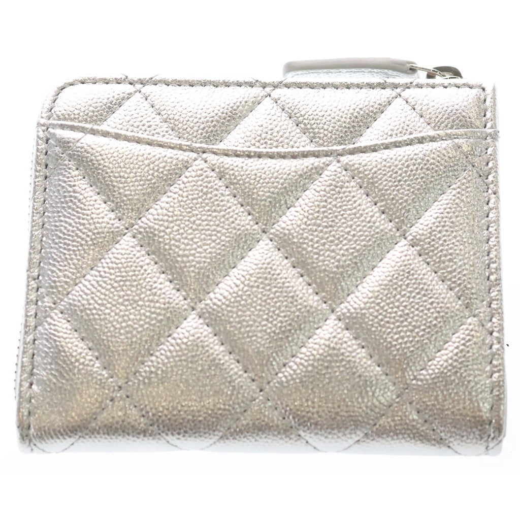 CHANEL(シャネル) マトラッセ L字ファスナー コンパクトウォレット ミニ財布 シルバー キャビアスキン AP3999 シルバー金具 レディース