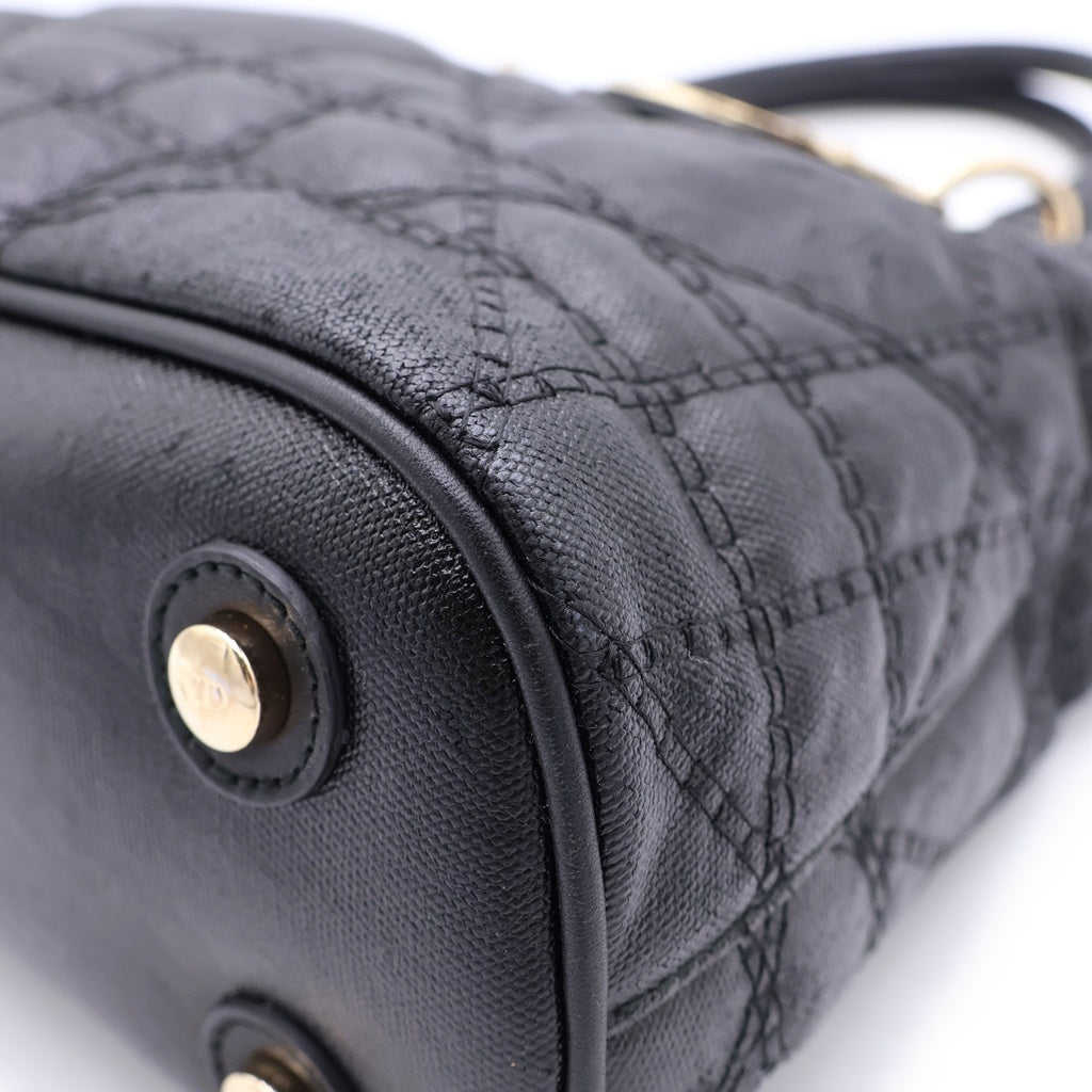 Christian Dior(クリスチャンディオール) Christian Dior レディディオール ハンドバック カナージュ ゴールド金具 ナイロンレザー ブラック レディース