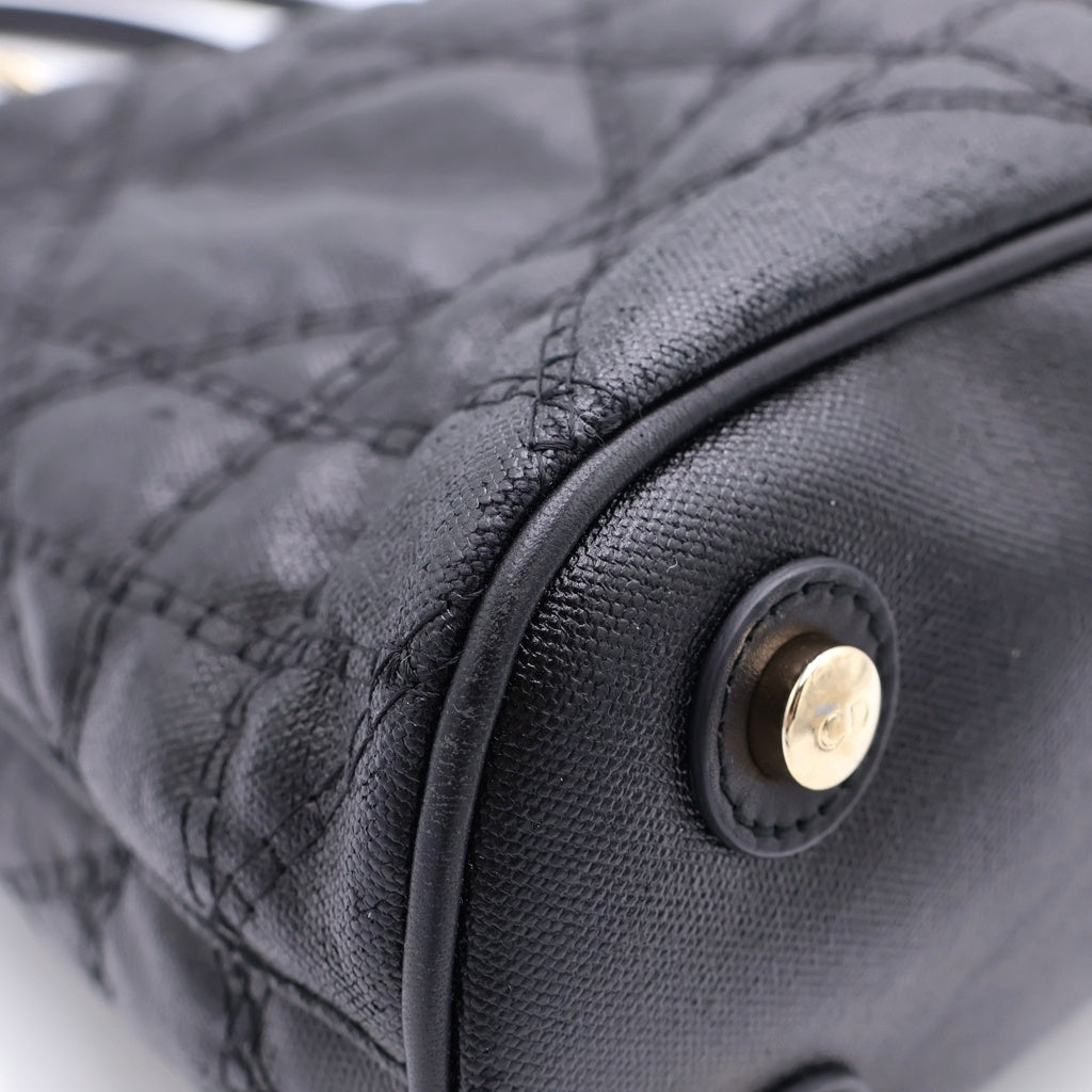 Christian Dior(クリスチャンディオール) Christian Dior レディディオール ハンドバック カナージュ ゴールド金具 ナイロンレザー ブラック レディース