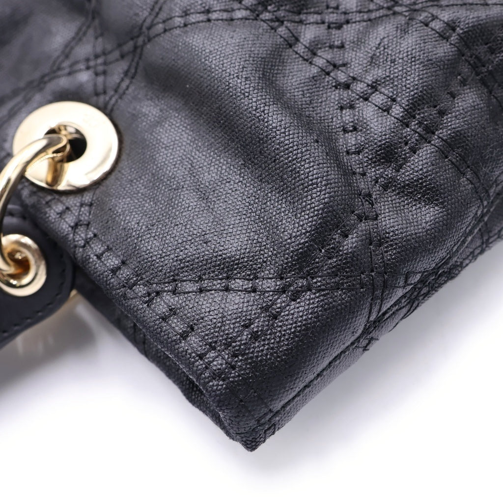 Christian Dior(クリスチャンディオール) Christian Dior レディディオール ハンドバック カナージュ ゴールド金具 ナイロンレザー ブラック レディース