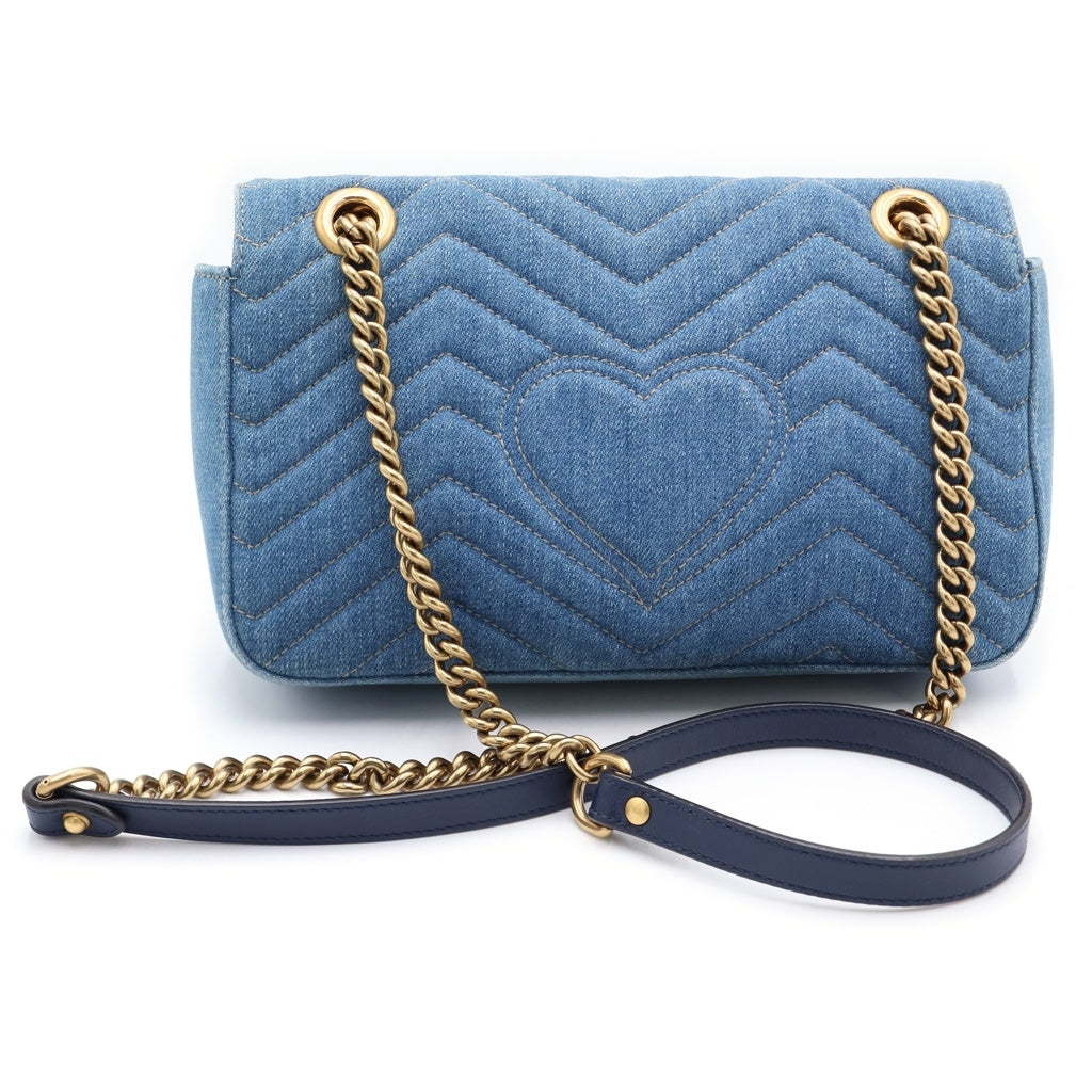 GUCCI(グッチ) GGマーモント チェーンショルダーバッグ インディゴブルー デニム 443497 ゴールド金具 レディース