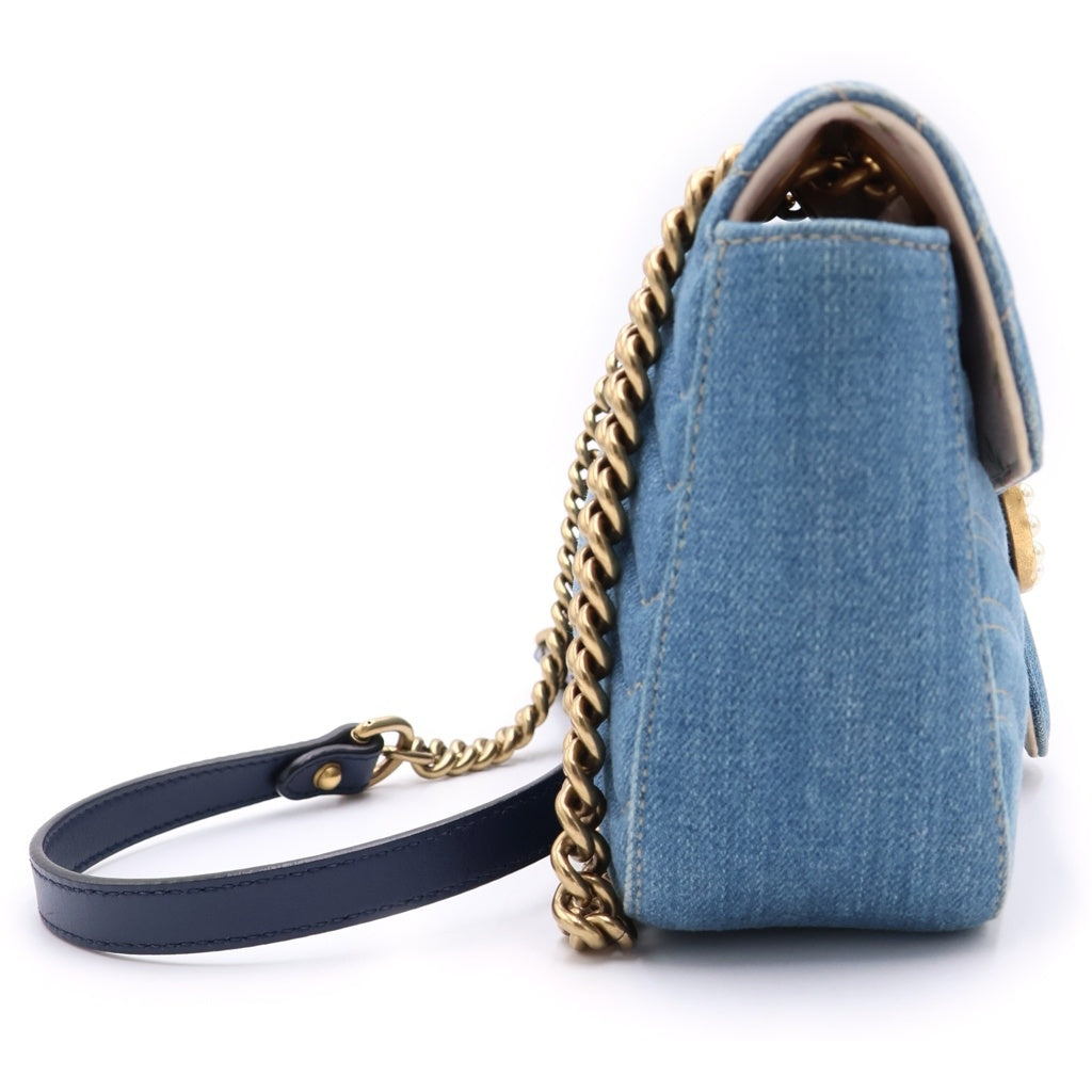 GUCCI(グッチ) GGマーモント チェーンショルダーバッグ インディゴブルー デニム 443497 ゴールド金具 レディース