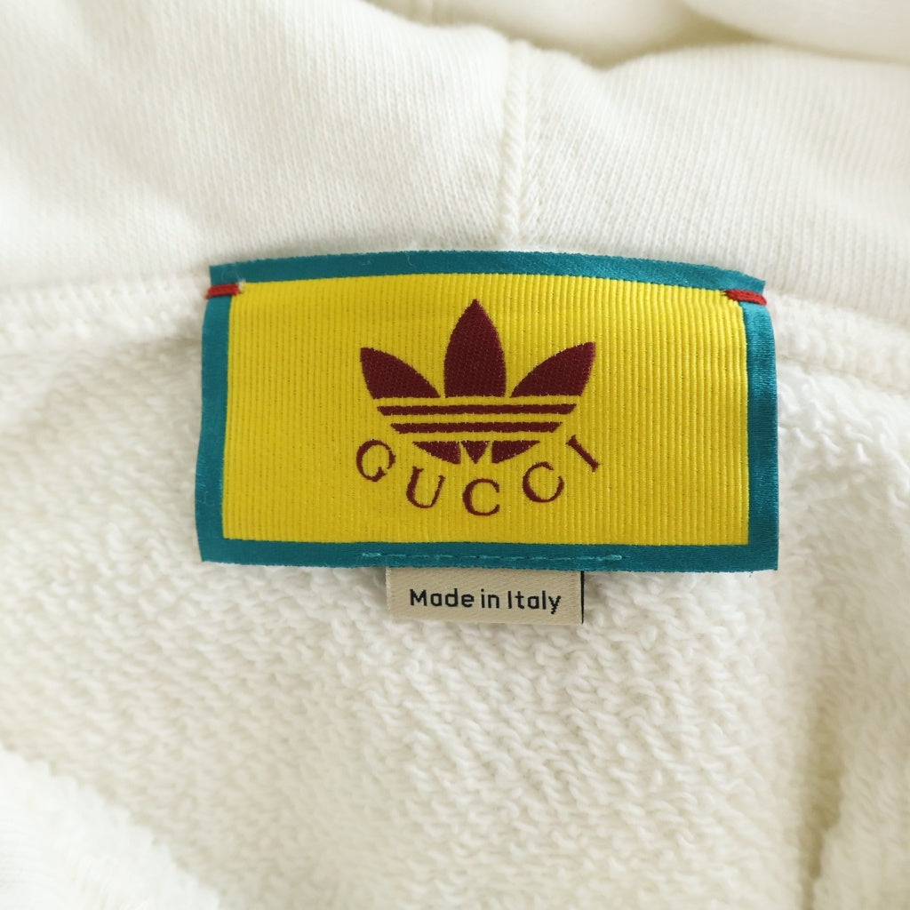 GUCCI(グッチ) ×アディダス トレフォイルエンブロイダリー コットン フーディー スウェット パーカー #S ホワイト/ブルー 702607 レディース