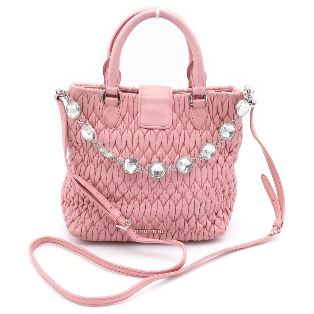 miumiu(ミュウミュウ) マテラッセ ナッパ クリスタル 2WAYハンドバッグ ショルダーバッグ ピンク レザー シルバー金具 レディース