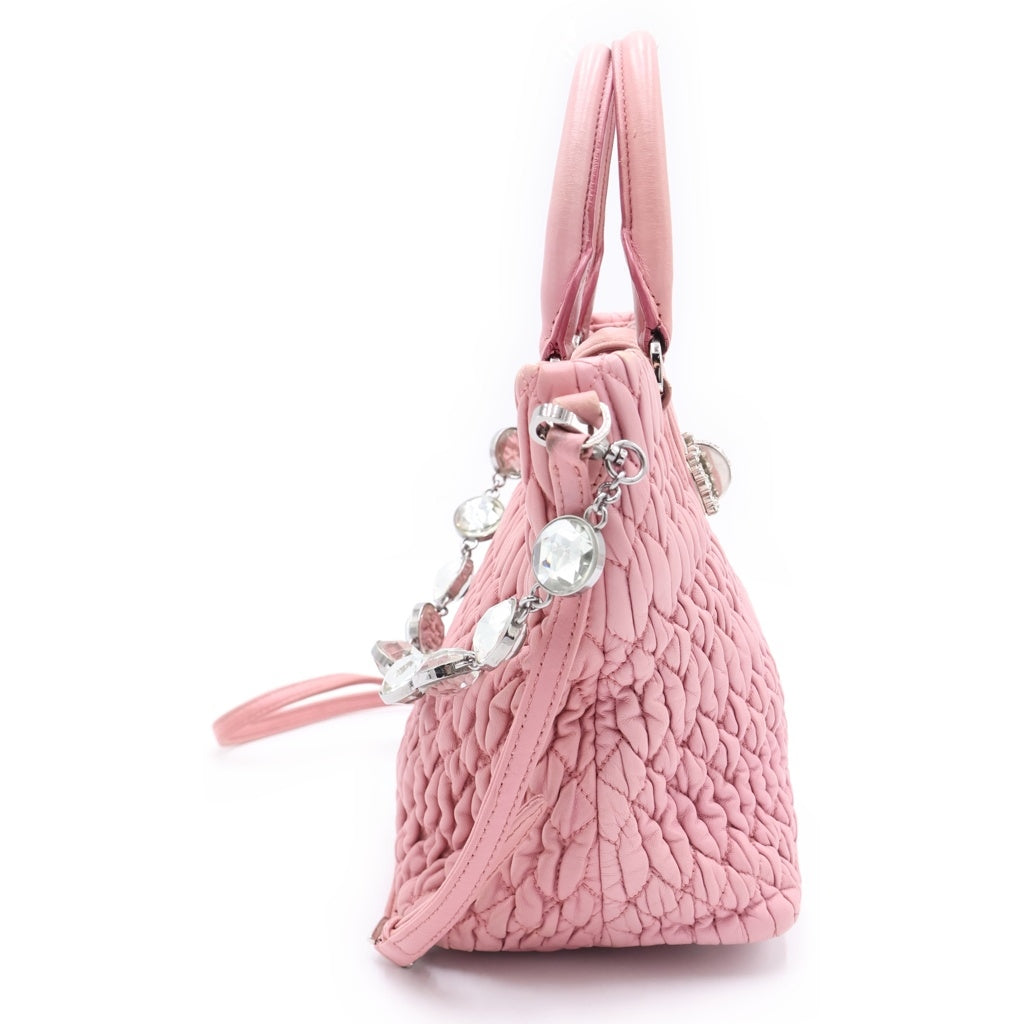 miumiu(ミュウミュウ) マテラッセ ナッパ クリスタル 2WAYハンドバッグ ショルダーバッグ ピンク レザー シルバー金具 レディース