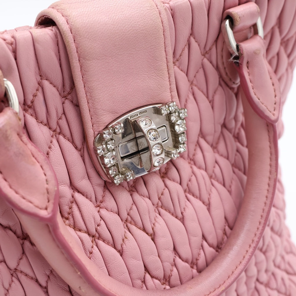 miumiu(ミュウミュウ) マテラッセ ナッパ クリスタル 2WAYハンドバッグ ショルダーバッグ ピンク レザー シルバー金具 レディース
