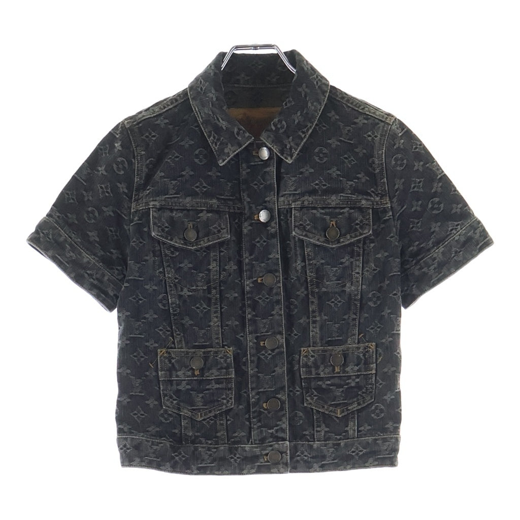 LOUIS VUITTON(ルイヴィトン) モノグラム コットン 半袖 デニムジャケット 34 ブラック RW081W レディース