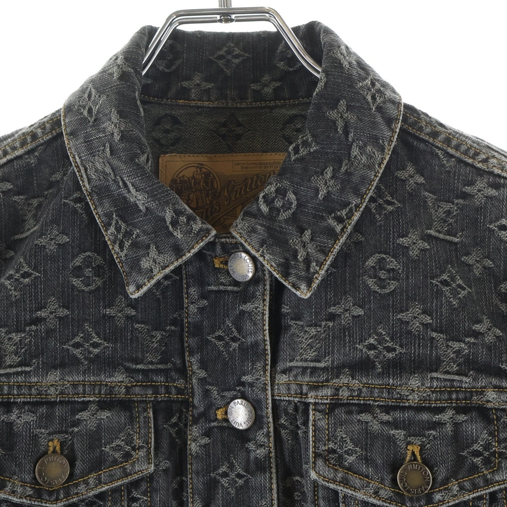 LOUIS VUITTON(ルイヴィトン) モノグラム コットン 半袖 デニムジャケット 34 ブラック RW081W レディース