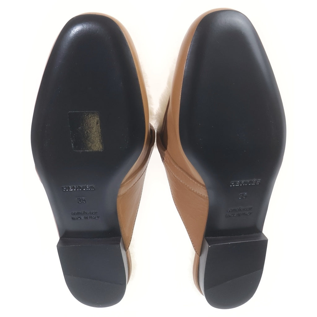 HERMES(エルメス) オズ ボアミュール フラットシューズ ブラウン×ホワイト #35 レディース