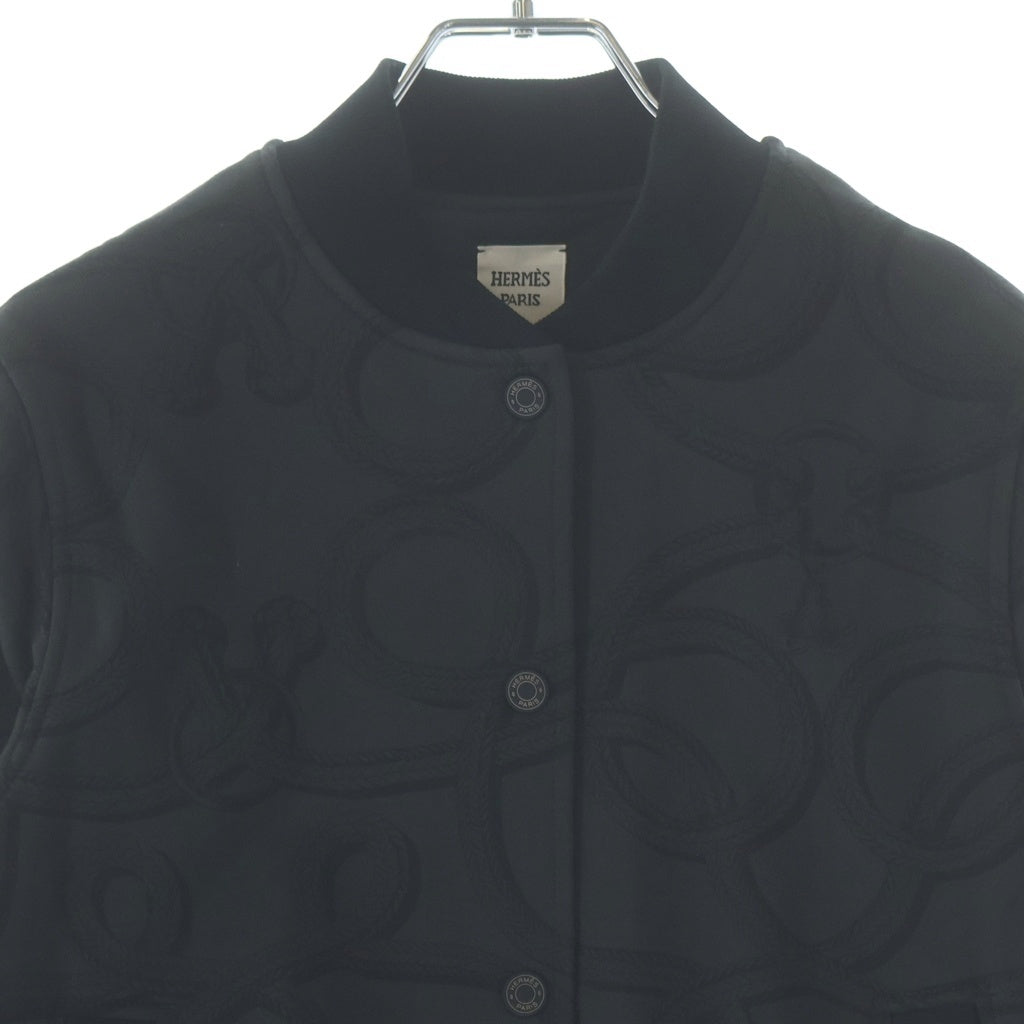 HERMES(エルメス) 25AW パロフロワリミックス 総柄プリント スナップボタン ジャケット ブルゾン ブラック 5H4203DT レディース