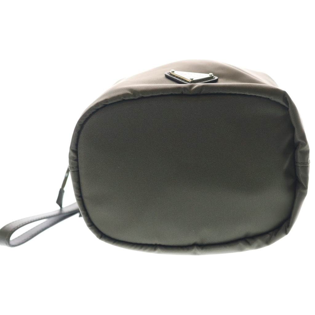 PRADA(プラダ) Re-Nylon スピードロック ポーチ 巾着バッグ×レザー カーキ シルバー金具 レディース