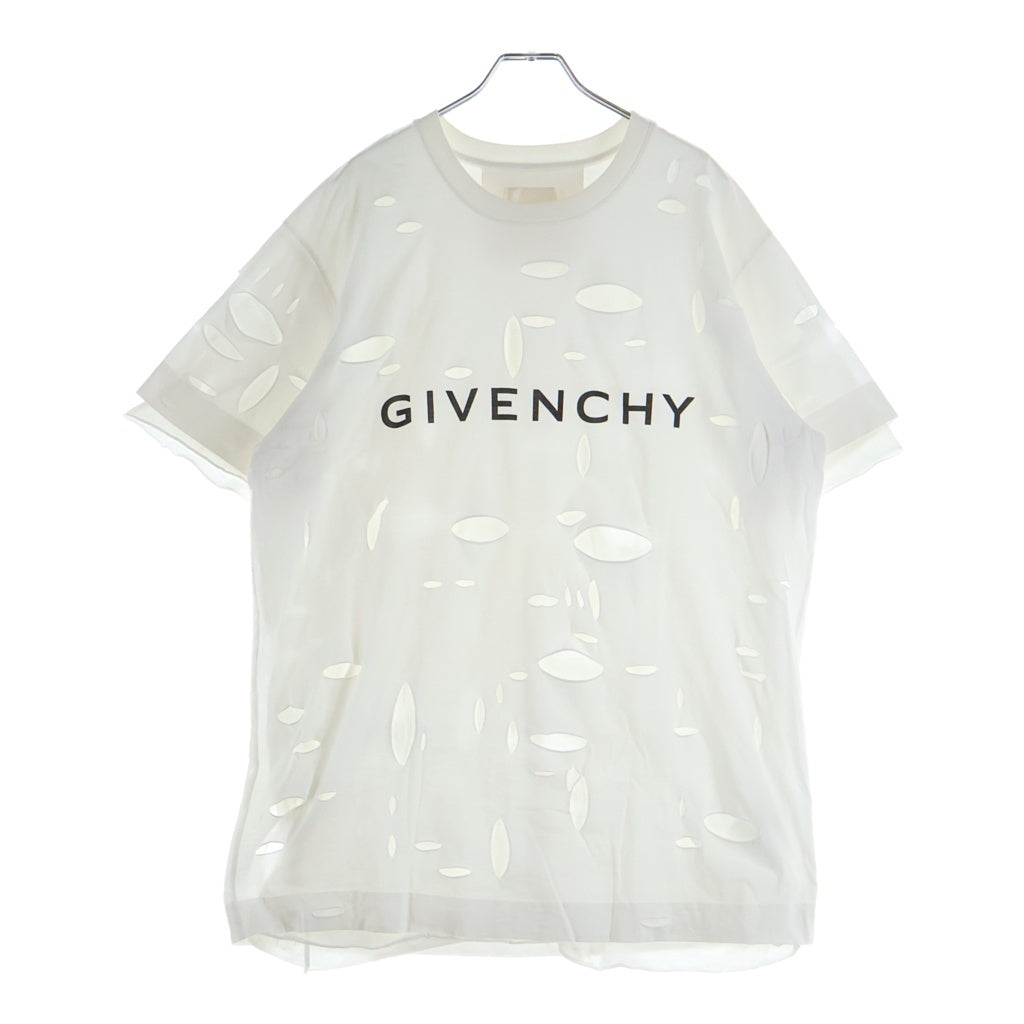 GIVENCHY(ジバンシィ) ダメージ加工 オーバーサイズ半袖Tシャツ カットソー フロントロゴプリント ホワイト BM71G13Y8Y