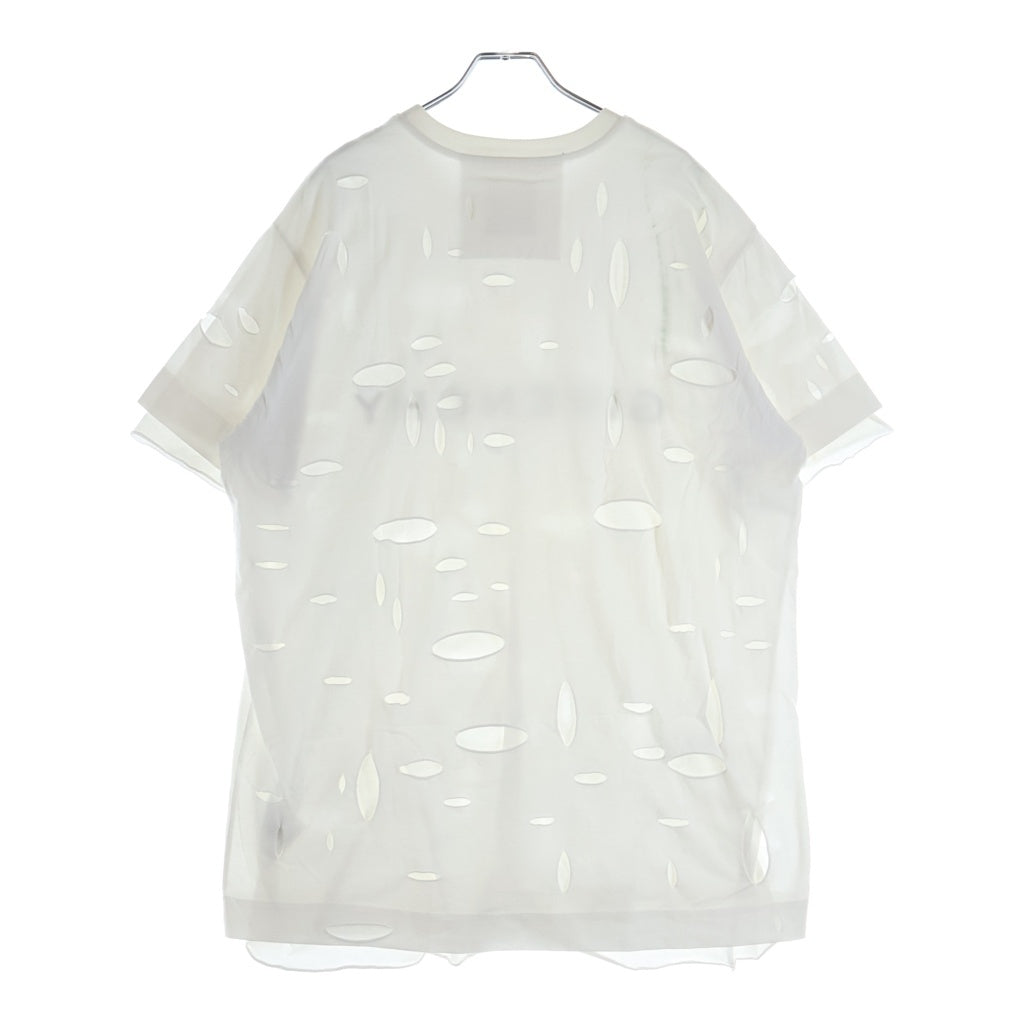 GIVENCHY(ジバンシィ) ダメージ加工 オーバーサイズ半袖Tシャツ カットソー フロントロゴプリント ホワイト BM71G13Y8Y