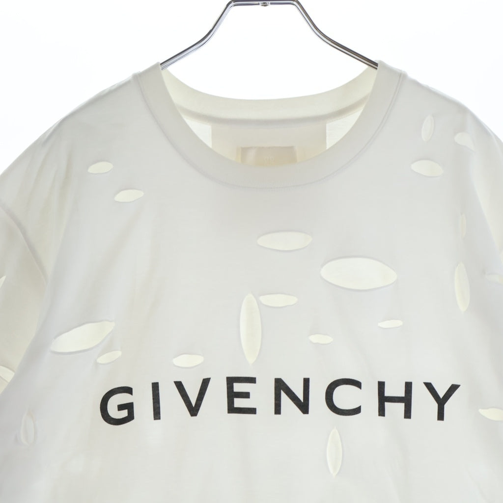 GIVENCHY(ジバンシィ) ダメージ加工 オーバーサイズ半袖Tシャツ カットソー フロントロゴプリント ホワイト BM71G13Y8Y