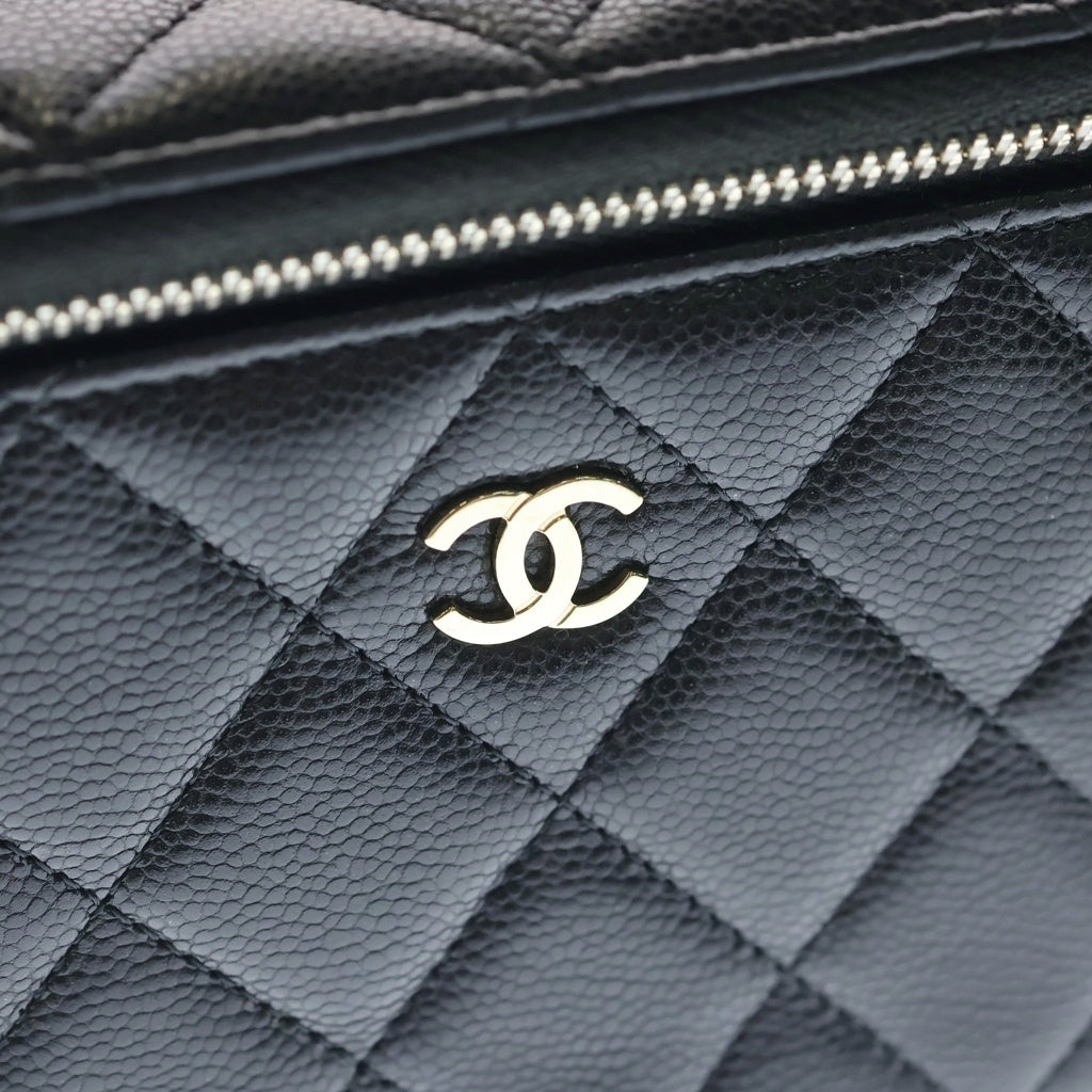 CHANEL(シャネル) スモールバニティ チェーンショルダーバッグ ミニバッグ ブラック キャビアスキン ゴールド金具 レディース