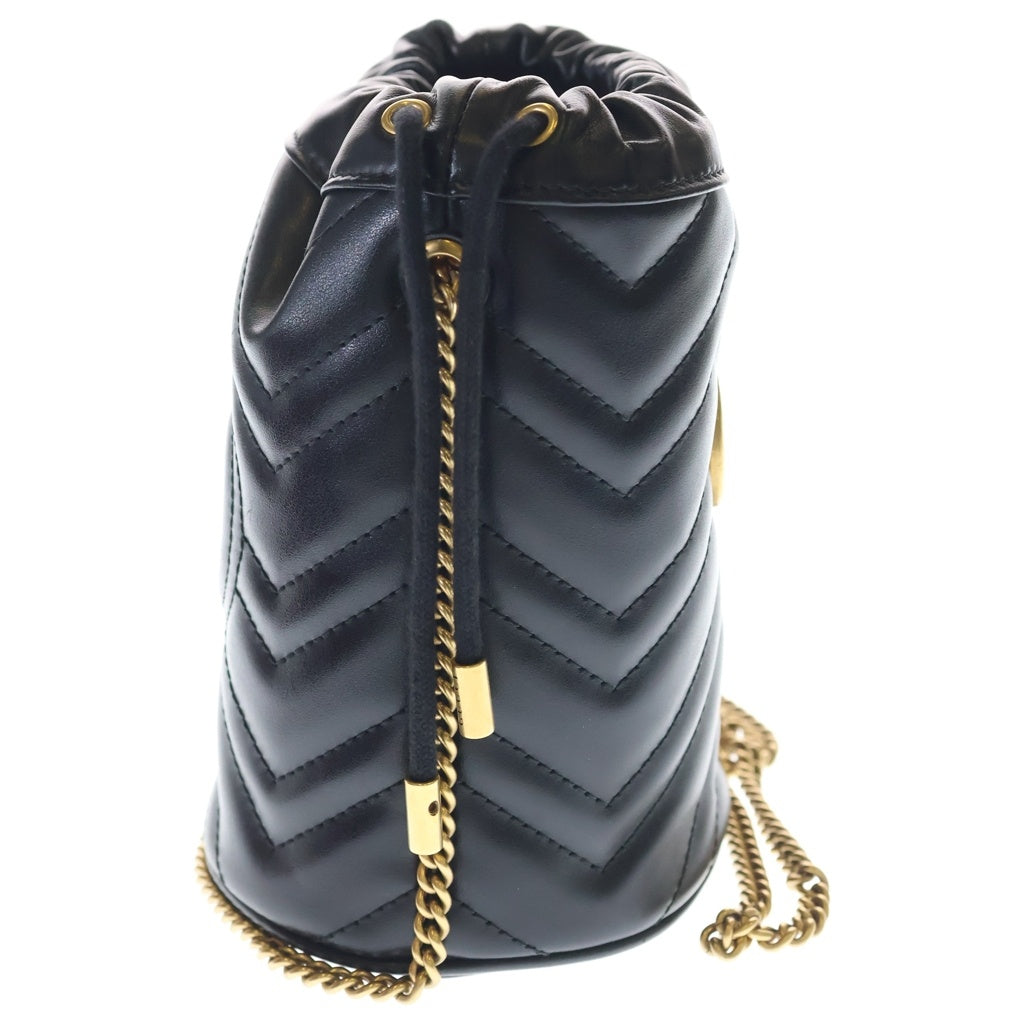 GUCCI(グッチ) GGマーモント バケットバッグ ショルダーバッグ チェーンバッグ ブラック スモール レザー 575163 ゴールド金具 レディース