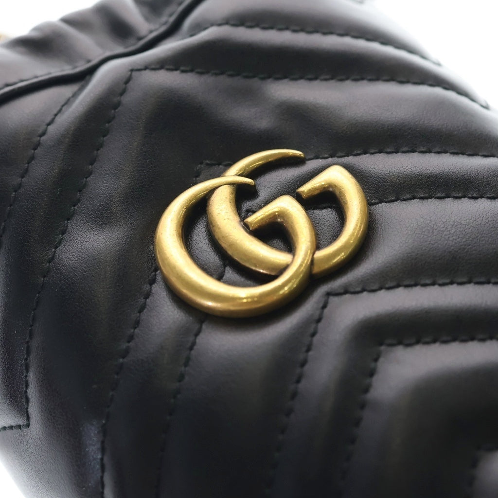 GUCCI(グッチ) GGマーモント バケットバッグ ショルダーバッグ チェーンバッグ ブラック スモール レザー 575163 ゴールド金具 レディース